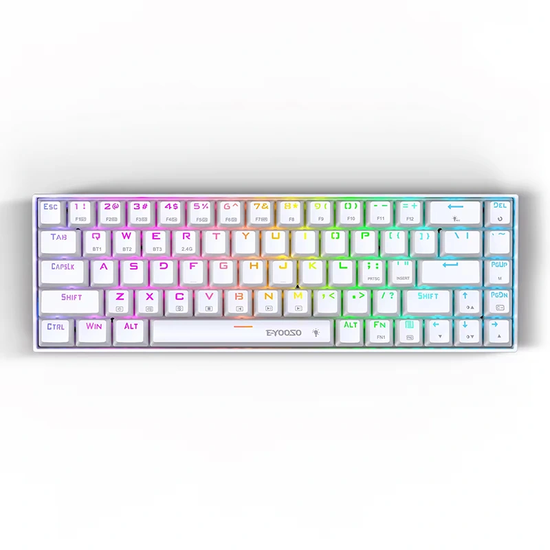 68-клавишная механическая игровая клавиатура RGB с беспроводной связью BT, 2,4 ГГц