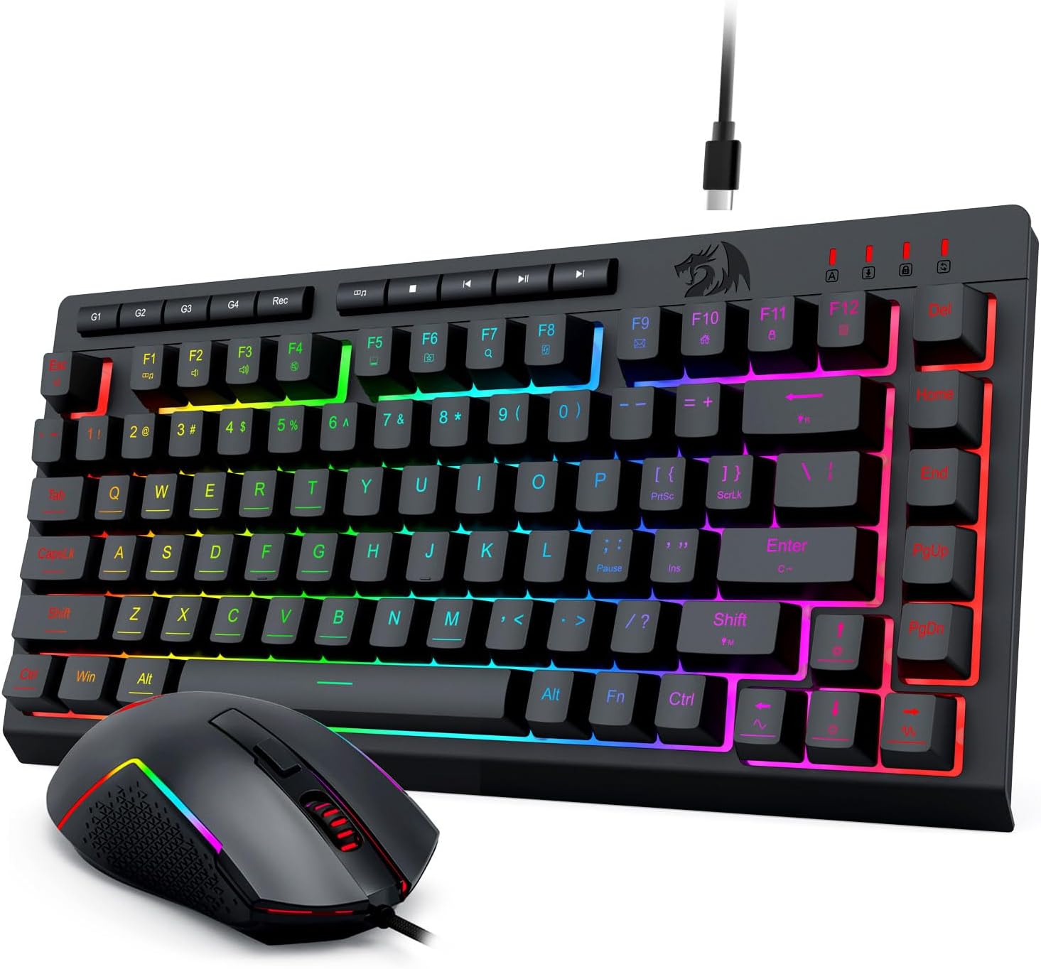 Черный комплект проводной игровой клавиатуры и мыши S155 с RGB-подсветкой