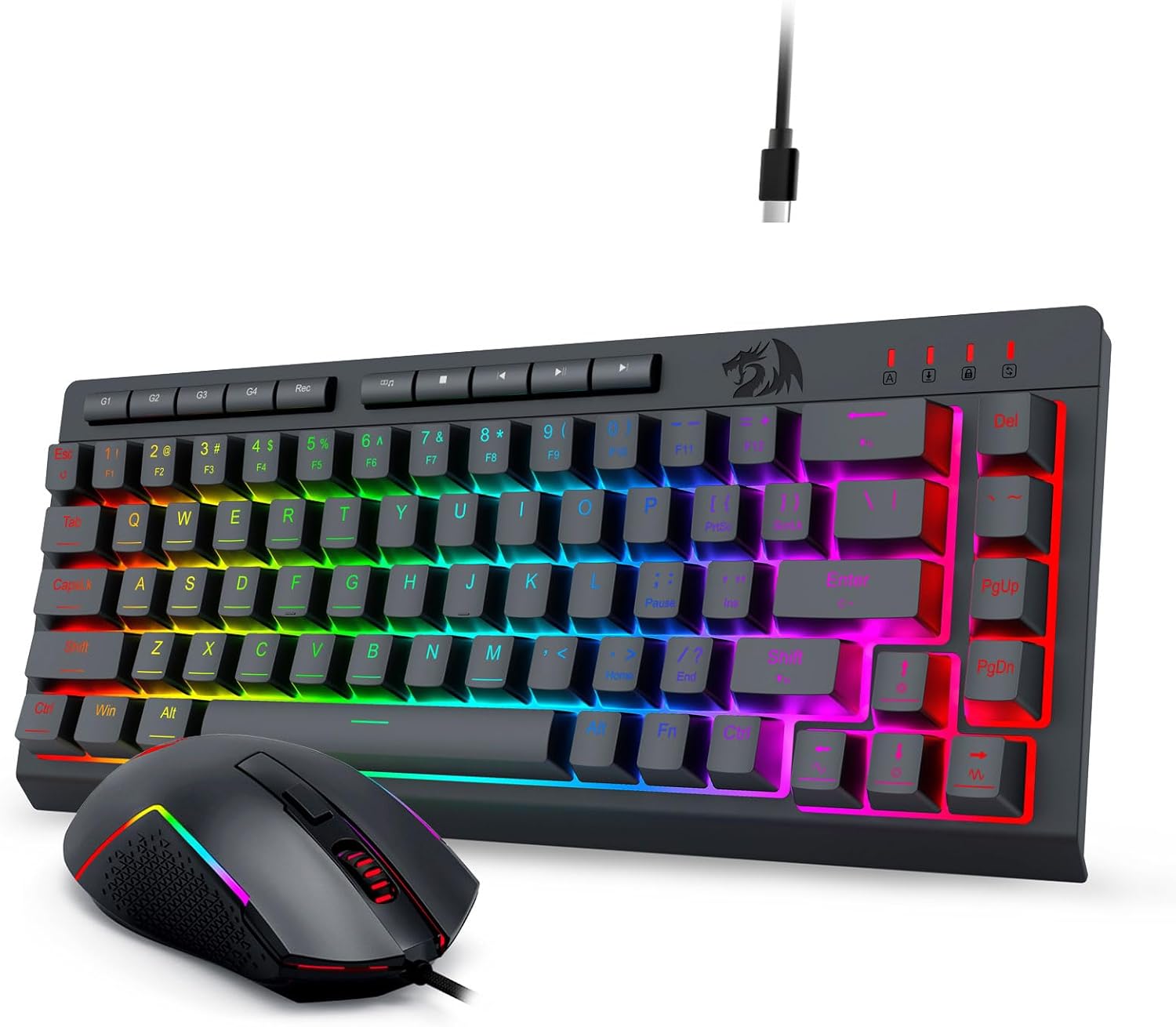 Черный комплект проводной игровой клавиатуры и мыши S157 с RGB-подсветкой