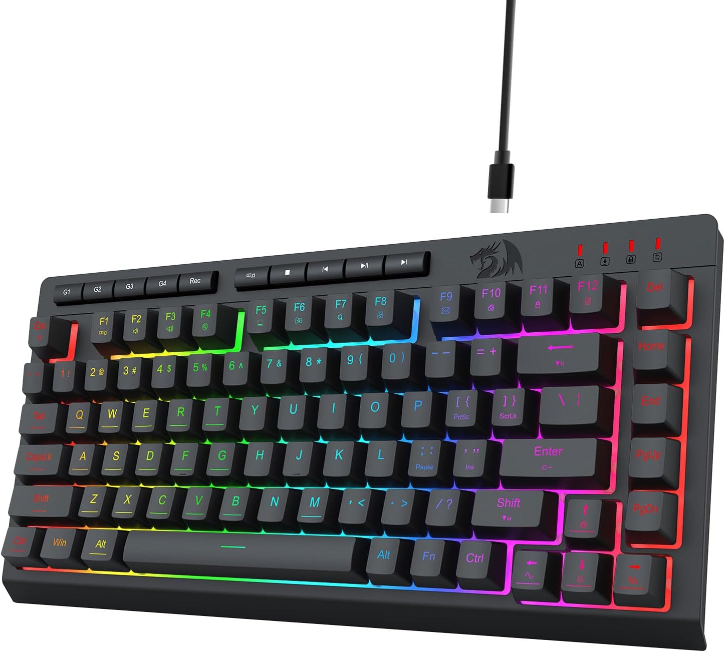 Черная проводная игровая клавиатура K524 с RGB-подсветкой, 75 %